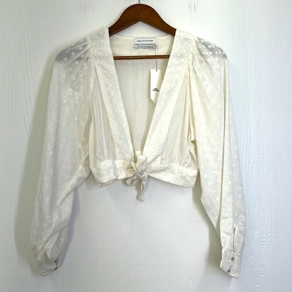 Urban Outfitters - NWT Alanis Ivory Embroidered Tie Long Sleeve Crop Size Small - Picture 8 of 14